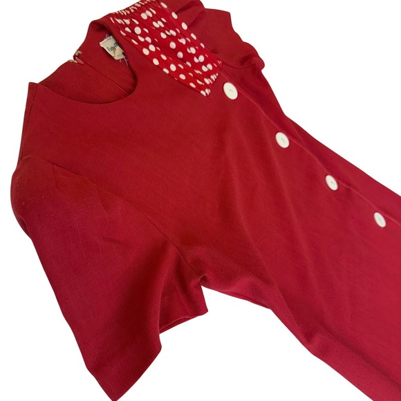 Patty O'Neil Vintage 60s Red Polka Dot Button Front Shift Dress Minnie Mouse - Picture 6 of 15